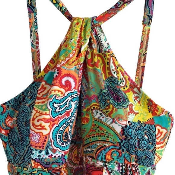 Bleu Rod Beattie Paisley Halter High Neck Swimsuit Multicolored Size 8 - Picture 5 of 14